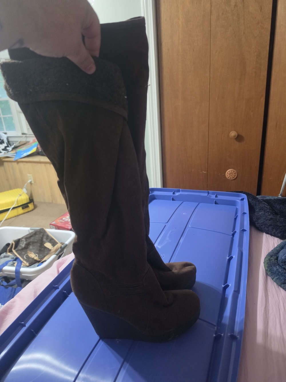 Dollhouse Dark Brown Suede Wedge Over-the-Knee Boots